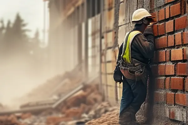 裝修工人正在進行墻體拆除作業