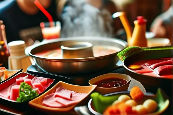 火鍋店搭配技巧展示,新鮮食材和豐富調料的完美組合