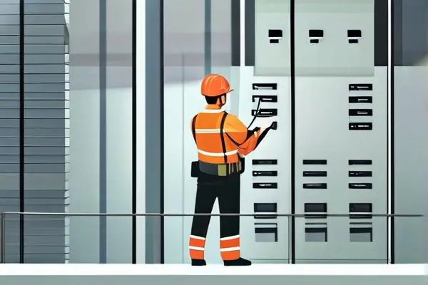 專業(yè)驗收人員正在檢查辦公室裝修質(zhì)量