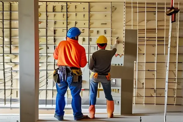 家庭裝修驗(yàn)收現(xiàn)場，業(yè)主正在檢查電線和墻面