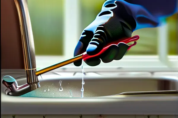 專業管道疏通人員使用疏通彈簧清理廚房下水管道