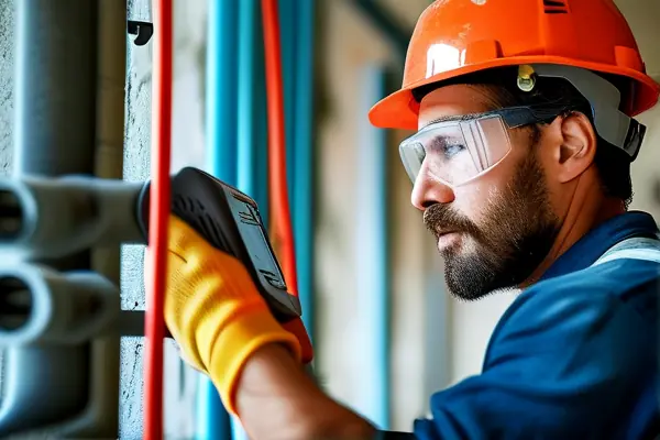 水電驗收現場，專業師傅正在測試水管和電路