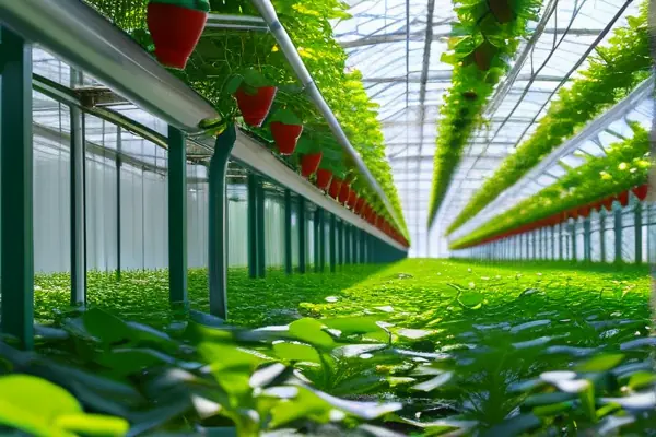 現代化大棚內部綠植與凈化設備實景圖