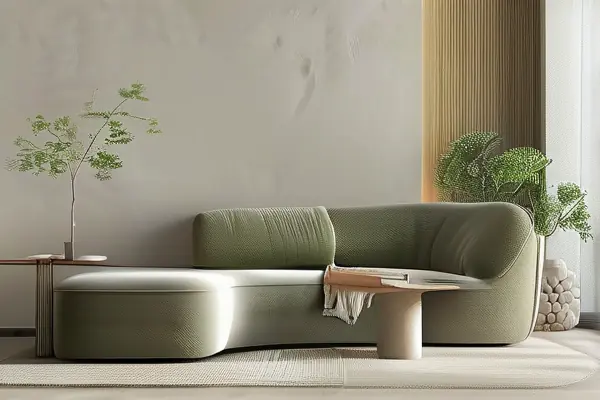 硅藻泥墻面與布藝家具搭配的現代客廳