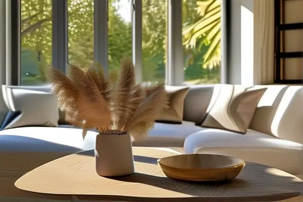 溫馨客廳中木質茶幾上擺放著精美的布藝方巾，陽光透過窗戶灑落，營造舒適家居氛圍