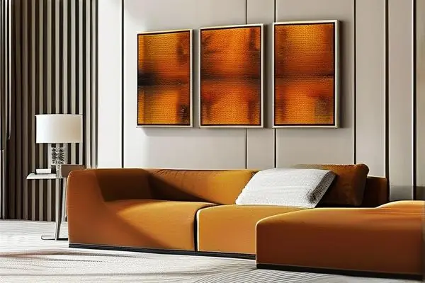 現代風格客廳布藝裝飾畫實景搭配效果圖