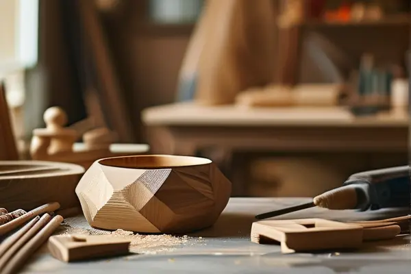 匠人手工制作木質裝飾工藝品的場景