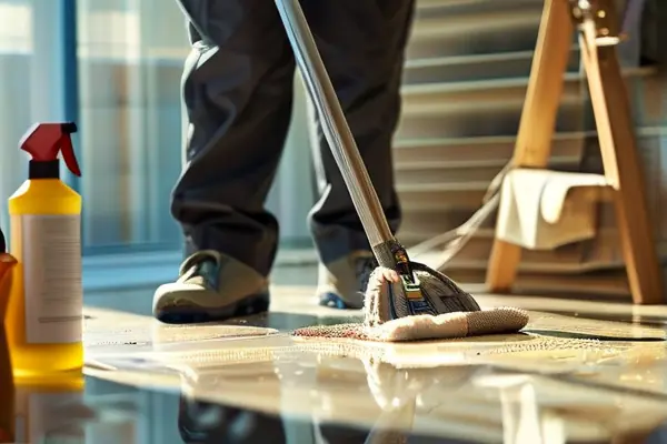 專(zhuān)業(yè)保潔人員進(jìn)行房屋裝修后清潔工作
