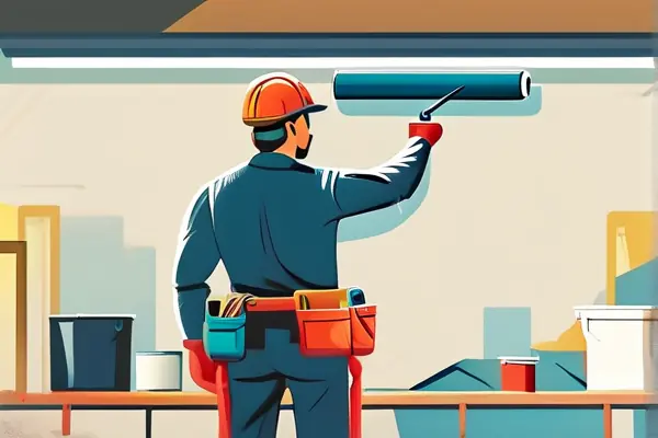 專業油漆工人在精心涂刷墻面