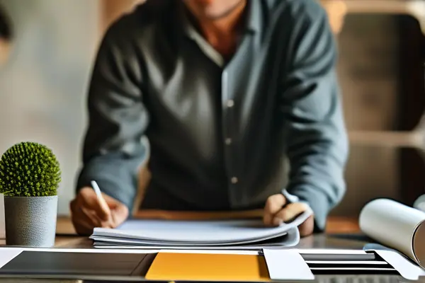 客戶與裝修公司設計師溝通裝修方案場景