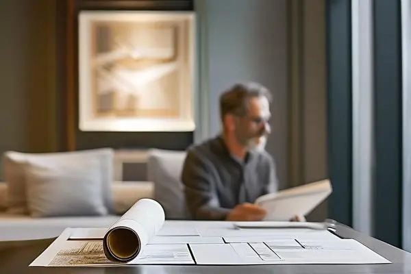 業(yè)主與裝修公司設計師討論全包裝修方案