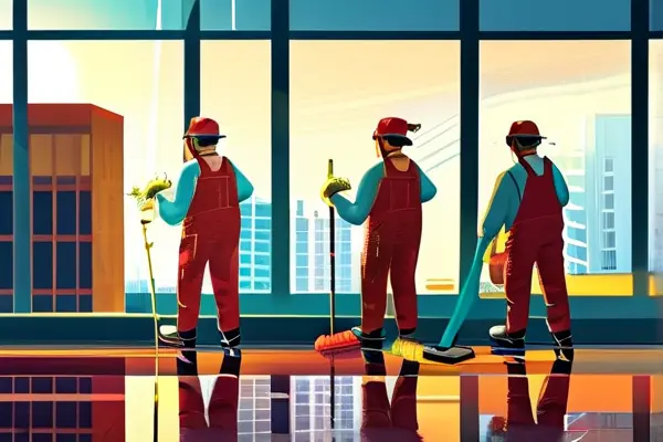 揚(yáng)州專業(yè)裝修保潔團(tuán)隊(duì)在新房進(jìn)行清潔工作