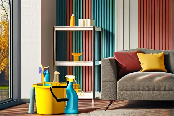 專業保潔團隊在新裝修的客廳進行清潔工作