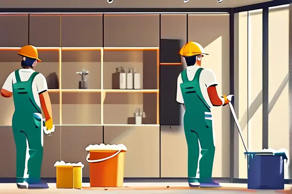 專業清潔團隊進行裝修后保潔工作