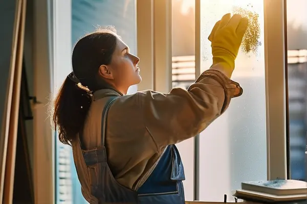 專業保潔人員進行裝修后開荒清潔工作