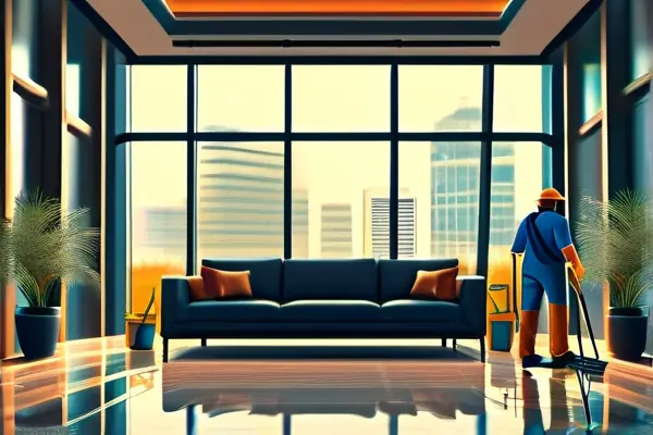 專業保潔團隊進行裝修后開荒清潔工作場景