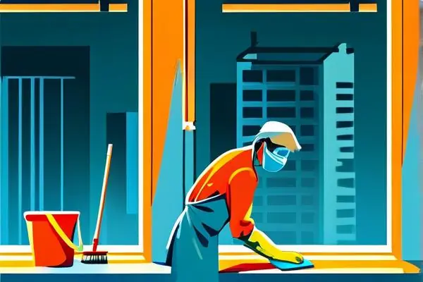 專業(yè)保潔人員進(jìn)行裝修后清潔工作