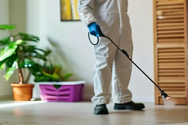 專業(yè)人員實施裝修后消毒作業(yè)