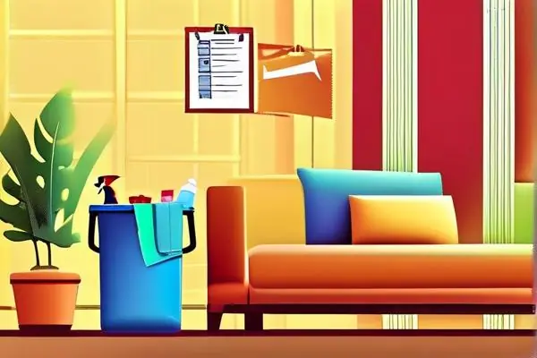 裝修保潔團隊在新房內執行清潔工作并核對協議條款