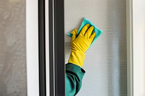 裝修保潔人員清潔墻面和地面