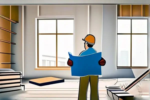 裝修業主在未完工的客廳中猶豫是否要找裝修公司