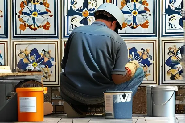 專業(yè)裝修師傅進(jìn)行瓷磚美縫施工