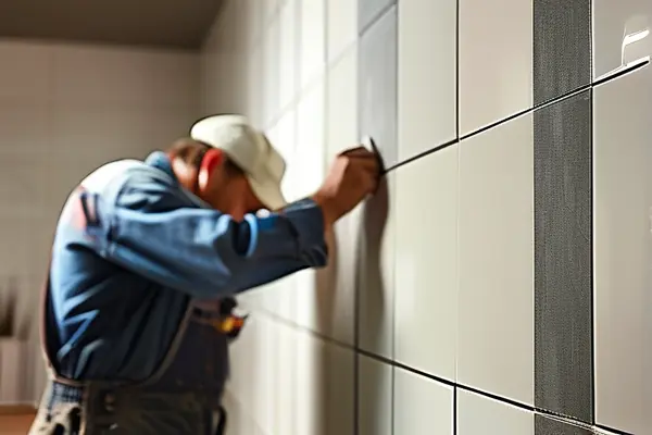 裝修師傅為瓷磚做美縫施工過程