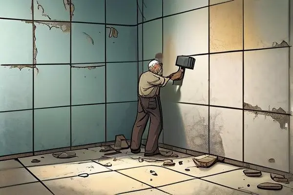 揚州家裝師傅現(xiàn)場檢測瓷磚空鼓情況