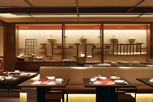 中餐店內(nèi)部裝修與餐桌布置展示