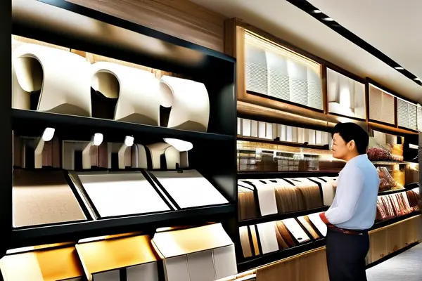 揚州裝修材料市場內景，顧客挑選裝修材料