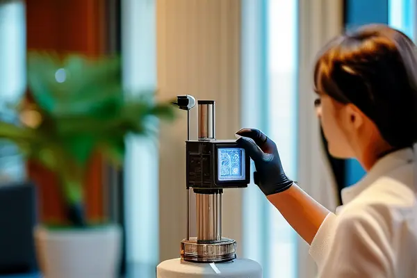 專業甲醛檢測人員使用儀器測量室內甲醛濃度
