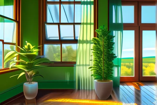 新裝修客廳中使用空氣凈化器和綠植除甲醛的場景
