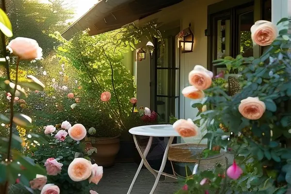 浪漫花園式家居中的月季花盛開場景