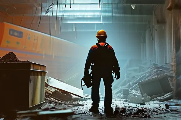 工人正在安全拆除ktv內(nèi)部結(jié)構(gòu)