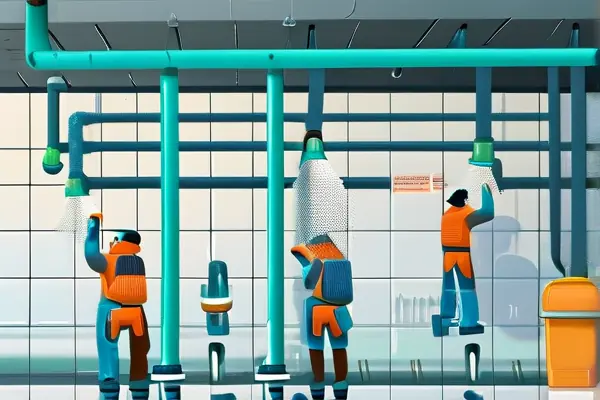 專業(yè)技術(shù)人員使用現(xiàn)代設(shè)備清洗住宅水管