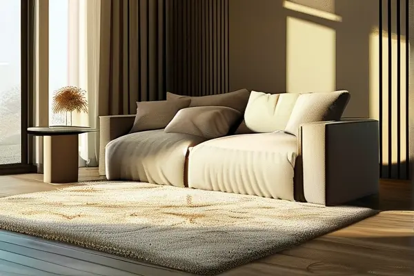 現代客廳鋪設柔軟地毯的溫馨場景