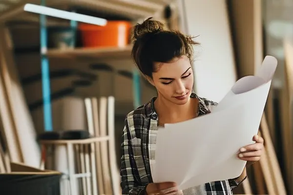 夫婦在裝修現(xiàn)場討論設(shè)計圖紙