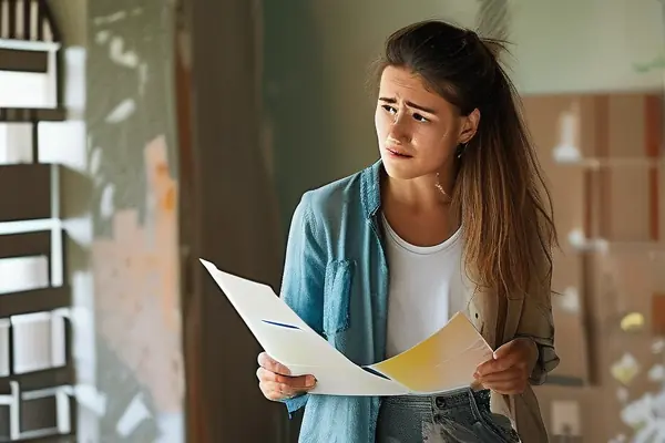 年輕夫婦在裝修現(xiàn)場討論設(shè)計方案