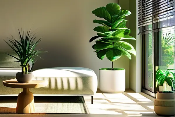 使用綠植和空氣凈化器祛除裝修異味的現代家居場景